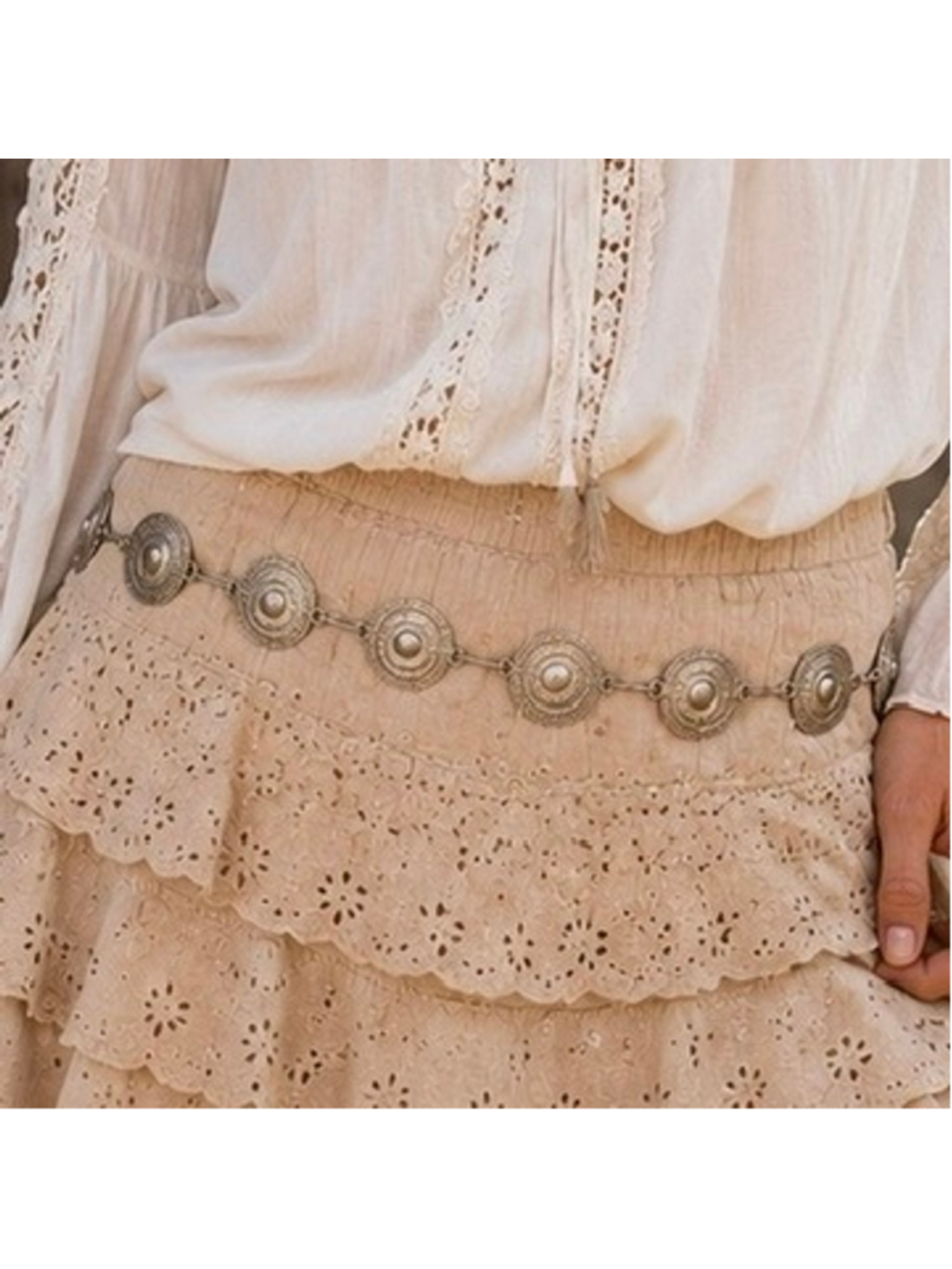 Boho Gold Metal Concho Chain Link Belt Western Cowgirl Statement One Size OS